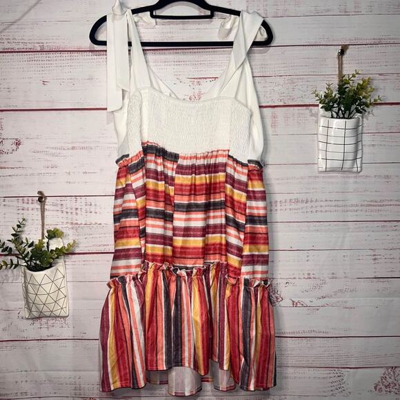 Women’s Striped Bottom Tie Shoulder Dress | 0XL - Picture 4 of 5